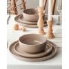 imageFamiware Milkyway Stoneware Dinnerware Sets with Mugs Service for 4 16pcs Plates and Bowls Sets Scratch Resistant Microwave and Dishwasher Safe Dishes Set WhiteCinnamon Brown