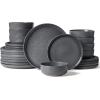 imageFamiware Milkyway Stoneware Dinnerware Sets with Mugs Service for 4 16pcs Plates and Bowls Sets Scratch Resistant Microwave and Dishwasher Safe Dishes Set WhiteMatte Dark Charcoal
