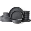 imageFamiware Milkyway Stoneware Dinnerware Sets with Mugs Service for 4 16pcs Plates and Bowls Sets Scratch Resistant Microwave and Dishwasher Safe Dishes Set WhiteMatte Dark Charcoal