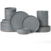 imageFamiware Milkyway Stoneware Dinnerware Sets with Mugs Service for 4 16pcs Plates and Bowls Sets Scratch Resistant Microwave and Dishwasher Safe Dishes Set WhiteDark Gray