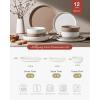imageFamiware Milkyway Stoneware Dinnerware Sets with Mugs Service for 4 16pcs Plates and Bowls Sets Scratch Resistant Microwave and Dishwasher Safe Dishes Set WhiteWhite  Cinnamon Brown