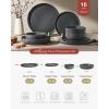 imageFamiware Milkyway Stoneware Dinnerware Sets with Mugs Service for 4 16pcs Plates and Bowls Sets Scratch Resistant Microwave and Dishwasher Safe Dishes Set WhiteMatte Dark Charcoal