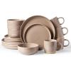 imageFamiware Milkyway Stoneware Dinnerware Sets with Mugs Service for 4 16pcs Plates and Bowls Sets Scratch Resistant Microwave and Dishwasher Safe Dishes Set WhiteCinnamon Brown