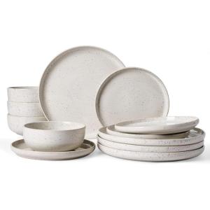 imageFamiware Milkyway Stoneware Dinnerware Sets with Mugs Service for 4 16pcs Plates and Bowls Sets Scratch Resistant Microwave and Dishwasher Safe Dishes Set WhiteCreamy White