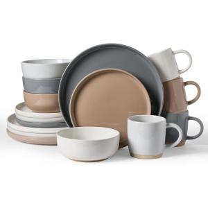imageFamiware Milkyway Stoneware Dinnerware Sets with Mugs Service for 4 16pcs Plates and Bowls Sets Scratch Resistant Microwave and Dishwasher Safe Dishes Set WhiteMulticolor