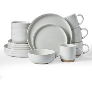 imageFamiware Milkyway Stoneware Dinnerware Sets with Mugs Service for 4 16pcs Plates and Bowls Sets Scratch Resistant Microwave and Dishwasher Safe Dishes Set WhiteLight Gray
