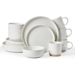 imageFamiware Milkyway Stoneware Dinnerware Sets with Mugs Service for 4 16pcs Plates and Bowls Sets Scratch Resistant Microwave and Dishwasher Safe Dishes Set WhiteWhite