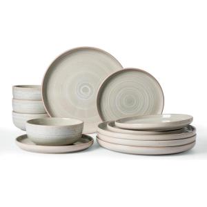 imageFamiware Milkyway Stoneware Dinnerware Sets with Mugs Service for 4 16pcs Plates and Bowls Sets Scratch Resistant Microwave and Dishwasher Safe Dishes Set WhiteMatcha Green