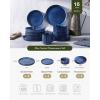 imagefamiware Star Dinnerware Set Plates and Bowls Sets for 4 12pcs Ribbed Stoneware Dishes  Chip ampamp Scratch Resistant Microwave ampamp Dishwasher Safe Multicolor  Cappuccino White ampamp Smoky BlueNebulas Blue