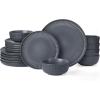 imagefamiware Star Dinnerware Set Plates and Bowls Sets for 4 12pcs Ribbed Stoneware Dishes  Chip ampamp Scratch Resistant Microwave ampamp Dishwasher Safe Multicolor  Cappuccino White ampamp Smoky BlueMatte Midnight Grey