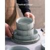 imagefamiware Star Dinnerware Set Plates and Bowls Sets for 4 12pcs Ribbed Stoneware Dishes  Chip ampamp Scratch Resistant Microwave ampamp Dishwasher Safe Multicolor  Cappuccino White ampamp Smoky BlueSmoky Blue