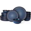 imagefamiware Star Dinnerware Set Plates and Bowls Sets for 4 12pcs Ribbed Stoneware Dishes  Chip ampamp Scratch Resistant Microwave ampamp Dishwasher Safe Multicolor  Cappuccino White ampamp Smoky BlueStarry Blue