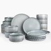 imagefamiware Star Dinnerware Set Plates and Bowls Sets for 4 12pcs Ribbed Stoneware Dishes  Chip ampamp Scratch Resistant Microwave ampamp Dishwasher Safe Multicolor  Cappuccino White ampamp Smoky BlueSmoky Blue