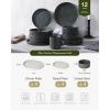 imagefamiware Star Dinnerware Set Plates and Bowls Sets for 4 12pcs Ribbed Stoneware Dishes  Chip ampamp Scratch Resistant Microwave ampamp Dishwasher Safe Multicolor  Cappuccino White ampamp Smoky BlueMatte White  Matte Dark Charcoal