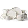 imagefamiware Star Dinnerware Set Plates and Bowls Sets for 4 12pcs Ribbed Stoneware Dishes  Chip ampamp Scratch Resistant Microwave ampamp Dishwasher Safe Multicolor  Cappuccino White ampamp Smoky BlueMatte White