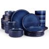 imagefamiware Star Dinnerware Set Plates and Bowls Sets for 4 12pcs Ribbed Stoneware Dishes  Chip ampamp Scratch Resistant Microwave ampamp Dishwasher Safe Multicolor  Cappuccino White ampamp Smoky BlueNebulas Blue