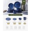 imagefamiware Star Dinnerware Set Plates and Bowls Sets for 4 12pcs Ribbed Stoneware Dishes  Chip ampamp Scratch Resistant Microwave ampamp Dishwasher Safe Multicolor  Cappuccino White ampamp Smoky BlueNebulas Blue