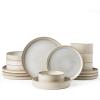 imagefamiware Star Dinnerware Set Plates and Bowls Sets for 4 12pcs Ribbed Stoneware Dishes  Chip ampamp Scratch Resistant Microwave ampamp Dishwasher Safe Multicolor  Cappuccino White ampamp Smoky BlueCappuccino White