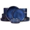 imagefamiware Star Dinnerware Set Plates and Bowls Sets for 4 12pcs Ribbed Stoneware Dishes  Chip ampamp Scratch Resistant Microwave ampamp Dishwasher Safe Multicolor  Cappuccino White ampamp Smoky BlueNebulas Blue