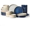 imagefamiware Star Dinnerware Set Plates and Bowls Sets for 4 12pcs Ribbed Stoneware Dishes  Chip ampamp Scratch Resistant Microwave ampamp Dishwasher Safe Multicolor  Cappuccino White ampamp Smoky BlueCappuccino White  Nebulas Blue