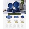 imagefamiware Star Dinnerware Set Plates and Bowls Sets for 4 12pcs Ribbed Stoneware Dishes  Chip ampamp Scratch Resistant Microwave ampamp Dishwasher Safe Multicolor  Cappuccino White ampamp Smoky BlueNebulas Blue