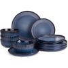 imagefamiware Star Dinnerware Set Plates and Bowls Sets for 4 12pcs Ribbed Stoneware Dishes  Chip ampamp Scratch Resistant Microwave ampamp Dishwasher Safe Multicolor  Cappuccino White ampamp Smoky BlueStarry Blue