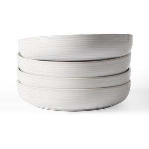 imagefamiware Milkyway Pasta Bowls Set of 4 85quot Large Salad Bowls Double Reactive Glaze Sturdy ampamp Stackable Ideal for Housewarming Festivals Light GreenWhite Thread