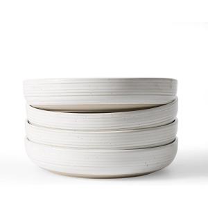 imagefamiware Milkyway Pasta Bowls Set of 4 85quot Large Salad Bowls Double Reactive Glaze Sturdy ampamp Stackable Ideal for Housewarming Festivals Light GreenWhite with Speckles