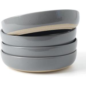 imagefamiware Milkyway Pasta Bowls Set of 4 85quot Large Salad Bowls Double Reactive Glaze Sturdy ampamp Stackable Ideal for Housewarming Festivals Light GreenDark Gray