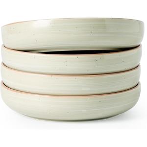 imagefamiware Milkyway Pasta Bowls Set of 4 85quot Large Salad Bowls Double Reactive Glaze Sturdy ampamp Stackable Ideal for Housewarming Festivals Light GreenMatcha Green with Speckles