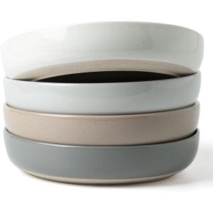 imagefamiware Milkyway Pasta Bowls Set of 4 85quot Large Salad Bowls Double Reactive Glaze Sturdy ampamp Stackable Ideal for Housewarming Festivals Light GreenMulticolor