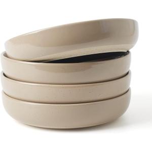 imagefamiware Milkyway Pasta Bowls Set of 4 85quot Large Salad Bowls Double Reactive Glaze Sturdy ampamp Stackable Ideal for Housewarming Festivals Light GreenCinnamon Brown