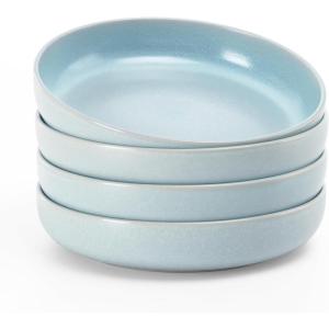 imagefamiware Milkyway Pasta Bowls Set of 4 85quot Large Salad Bowls Double Reactive Glaze Sturdy ampamp Stackable Ideal for Housewarming Festivals Light GreenLight Blue