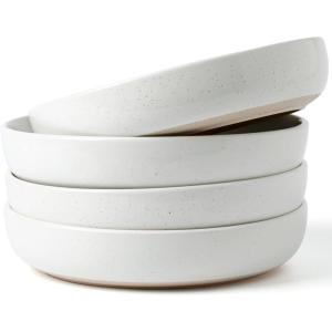 imagefamiware Milkyway Pasta Bowls Set of 4 85quot Large Salad Bowls Double Reactive Glaze Sturdy ampamp Stackable Ideal for Housewarming Festivals Light GreenWhite
