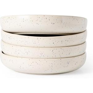 imagefamiware Milkyway Pasta Bowls Set of 4 85quot Large Salad Bowls Double Reactive Glaze Sturdy ampamp Stackable Ideal for Housewarming Festivals Light GreenCreamy White with Speckles