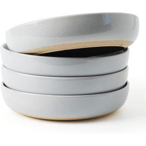 imagefamiware Milkyway Pasta Bowls Set of 4 85quot Large Salad Bowls Double Reactive Glaze Sturdy ampamp Stackable Ideal for Housewarming Festivals Light GreenLight Gray