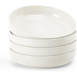 imagefamiware Milkyway Pasta Bowls Set of 4 85quot Large Salad Bowls Double Reactive Glaze Sturdy ampamp Stackable Ideal for Housewarming Festivals Light GreenMatte White