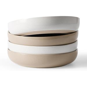 imagefamiware Milkyway Pasta Bowls Set of 4 85quot Large Salad Bowls Double Reactive Glaze Sturdy ampamp Stackable Ideal for Housewarming Festivals Light GreenWhite  Cinnamon Brown