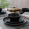 imageFamiware Saturn Plates and Bowls Dish Sets for 6 18 Pieces Stoneware Dinnerware Set with HandPainted Trim  Chip ampamp Scratch Resistant Microwave ampamp Dishwasher Safe Ceramic Dishes Light BlueBlack