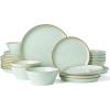 imageFamiware Saturn Plates and Bowls Dish Sets for 6 18 Pieces Stoneware Dinnerware Set with HandPainted Trim  Chip ampamp Scratch Resistant Microwave ampamp Dishwasher Safe Ceramic Dishes Light BlueLight Green