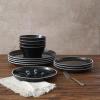 imageFamiware Saturn Plates and Bowls Dish Sets for 6 18 Pieces Stoneware Dinnerware Set with HandPainted Trim  Chip ampamp Scratch Resistant Microwave ampamp Dishwasher Safe Ceramic Dishes Light BlueBlack