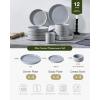 imageFamiware Star Dinnerware Set with Pasta Bowls Service for 6 24 Pieces Ribbed Stoneware Plates and Double Bowls Sets with Trim  Chip ampamp Scratch Resistant Microwave ampamp Dishwasher Safe Dishes WhiteMatte Gray