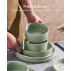 imageFamiware Star Dinnerware Set with Pasta Bowls Service for 6 24 Pieces Ribbed Stoneware Plates and Double Bowls Sets with Trim  Chip ampamp Scratch Resistant Microwave ampamp Dishwasher Safe Dishes WhiteMatte Sage Green