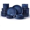imageFamiware Star Dinnerware Set with Pasta Bowls Service for 6 24 Pieces Ribbed Stoneware Plates and Double Bowls Sets with Trim  Chip ampamp Scratch Resistant Microwave ampamp Dishwasher Safe Dishes WhiteNebulas Blue