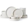 imageFamiware Star Dinnerware Set with Pasta Bowls Service for 6 24 Pieces Ribbed Stoneware Plates and Double Bowls Sets with Trim  Chip ampamp Scratch Resistant Microwave ampamp Dishwasher Safe Dishes WhiteMatte White