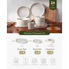 imageFamiware Star Dinnerware Set with Pasta Bowls Service for 6 24 Pieces Ribbed Stoneware Plates and Double Bowls Sets with Trim  Chip ampamp Scratch Resistant Microwave ampamp Dishwasher Safe Dishes WhiteMatte White