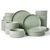 imageFamiware Star Dinnerware Set with Pasta Bowls Service for 6 24 Pieces Ribbed Stoneware Plates and Double Bowls Sets with Trim  Chip ampamp Scratch Resistant Microwave ampamp Dishwasher Safe Dishes WhiteMatte Sage Green