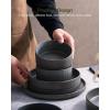imageFamiware Star Dinnerware Set with Pasta Bowls Service for 6 24 Pieces Ribbed Stoneware Plates and Double Bowls Sets with Trim  Chip ampamp Scratch Resistant Microwave ampamp Dishwasher Safe Dishes WhiteMatte Dark Charcoal