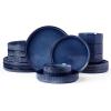imageFamiware Star Dinnerware Set with Pasta Bowls Service for 6 24 Pieces Ribbed Stoneware Plates and Double Bowls Sets with Trim  Chip ampamp Scratch Resistant Microwave ampamp Dishwasher Safe Dishes WhiteNebulas Blue