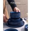 imageFamiware Star Dinnerware Set with Pasta Bowls Service for 6 24 Pieces Ribbed Stoneware Plates and Double Bowls Sets with Trim  Chip ampamp Scratch Resistant Microwave ampamp Dishwasher Safe Dishes WhiteNebulas Blue